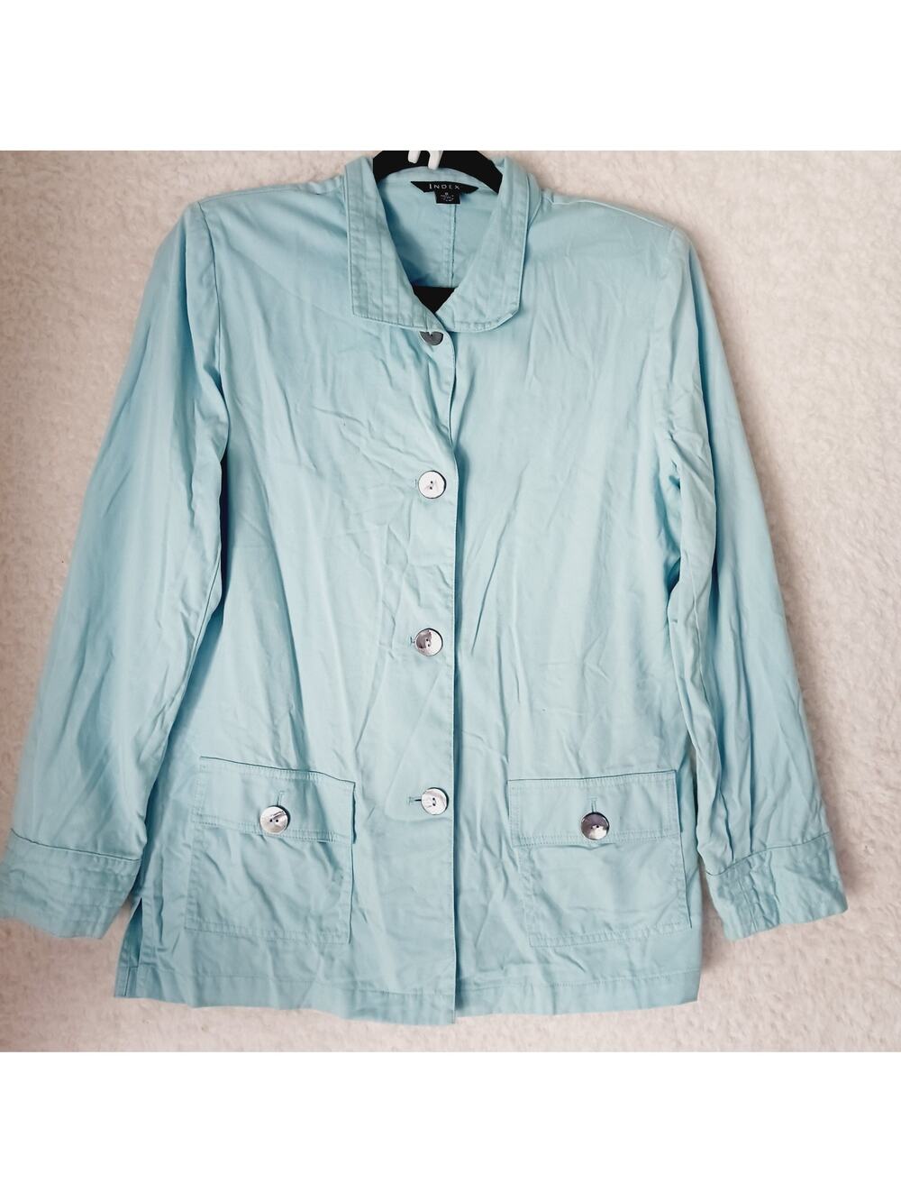 Jacket Women Index Button-Up Pockets Powder Blue Unlined Spare Button Size 8